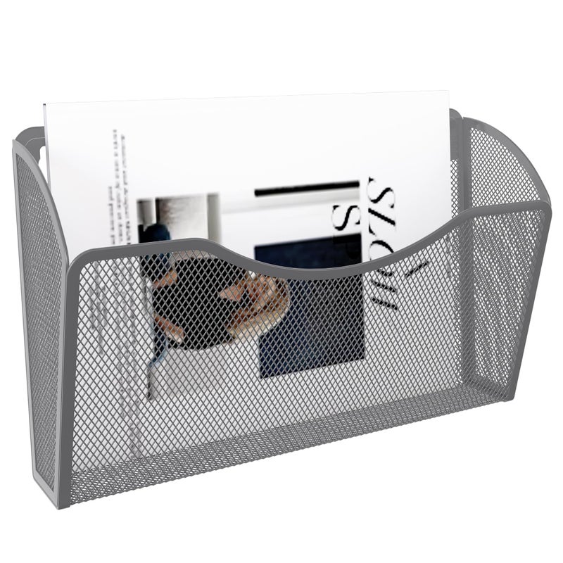 EasyPAG Single Pocket Wall File Organizer, Mesh Hanging File Folder Organizer for Letter/A4 Size Folders, Wall Mounted Vertical Mail Holder for Paperwork, Office, Home, School, Silver - Image 2
